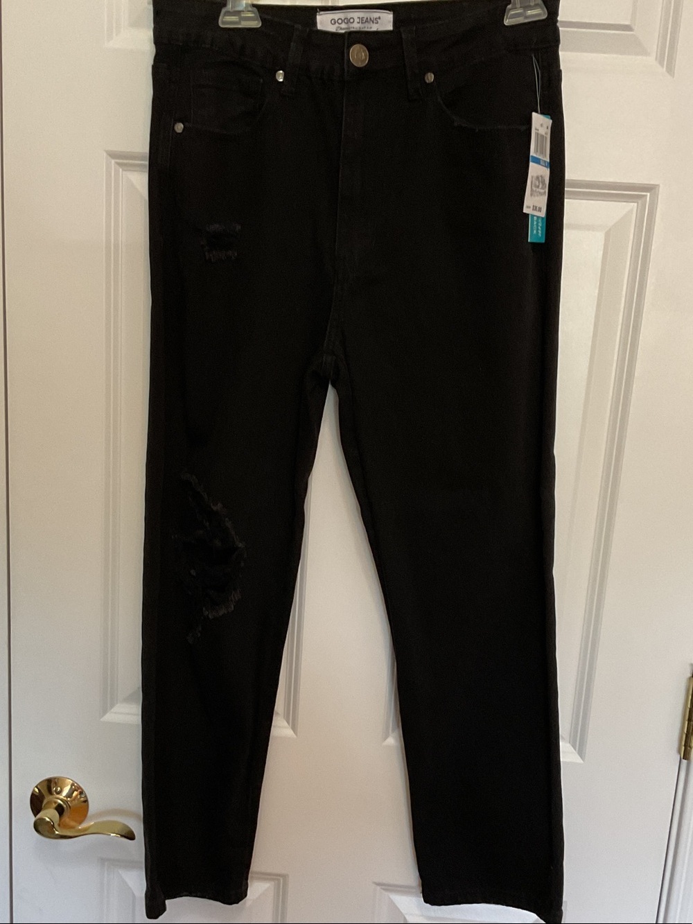 GOGO Men's Black Slim Straight Distressed Jeans